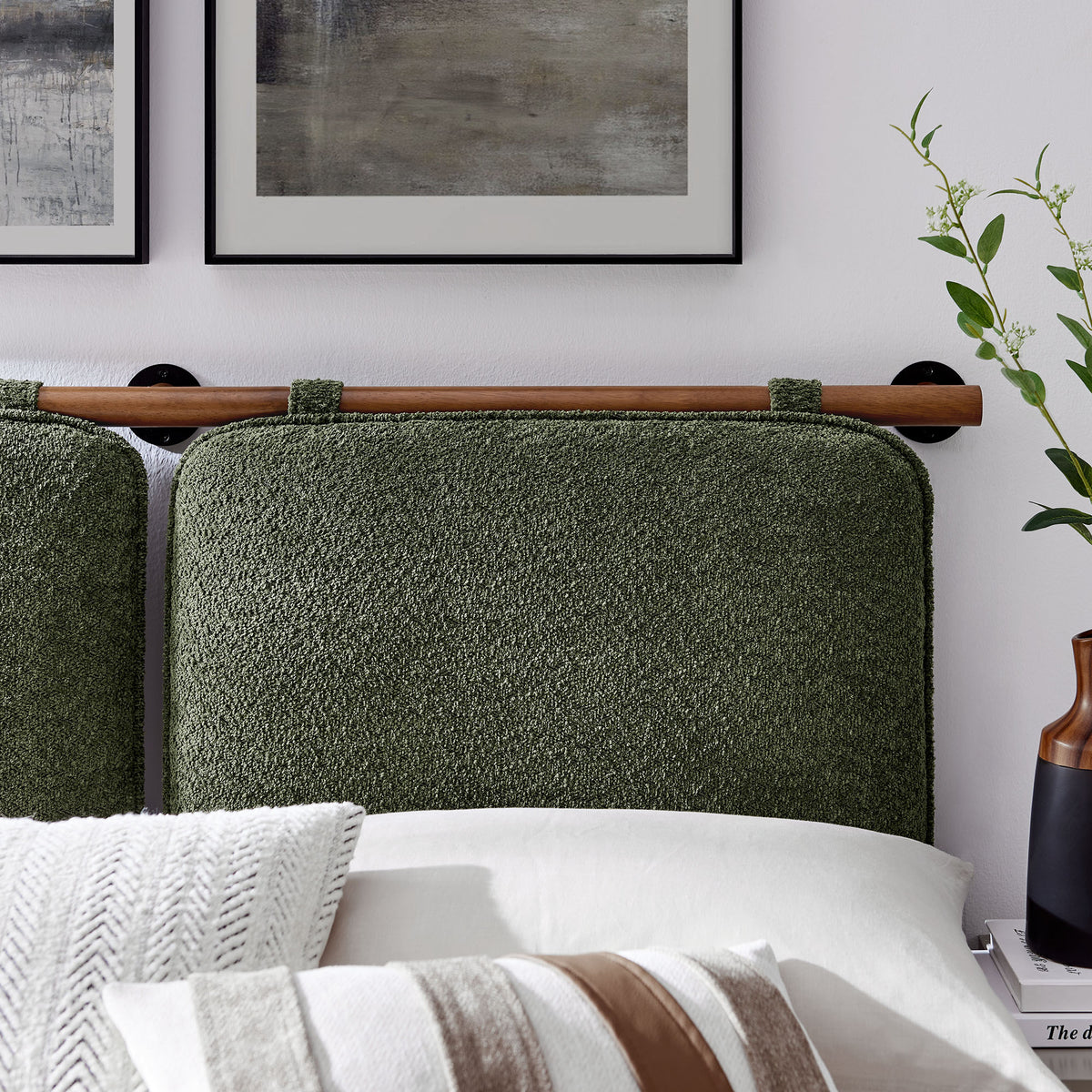 Anela Sage/Walnut Wall-Mounted Chenille Upholstered Full Headboard - Ornate Home