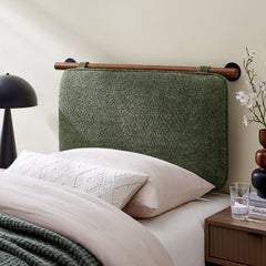Anela Sage/Walnut Wall-Mounted Chenille Upholstered Twin Headboard - Ornate Home