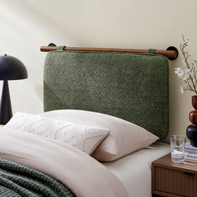Anela Sage/Walnut Wall-Mounted Chenille Upholstered Twin Headboard - Ornate Home