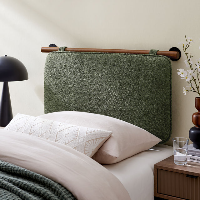 Anela Sage/Walnut Wall-Mounted Chenille Upholstered Twin Headboard - Ornate Home