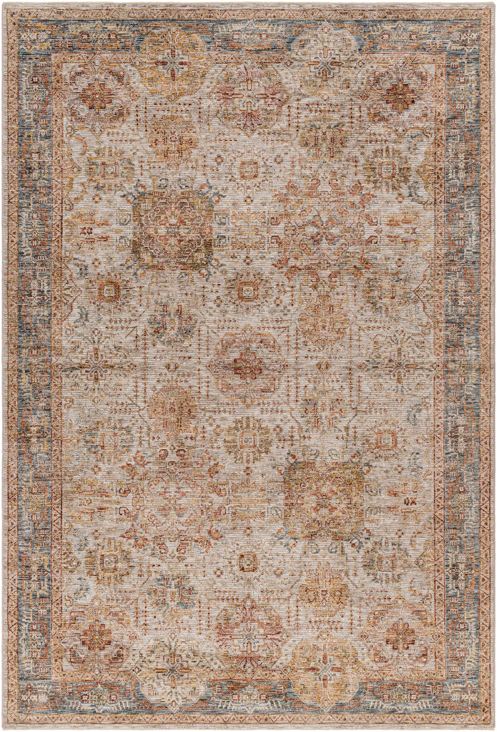 Ange Tan & Blue Rich Textured Traditional Rug - Ornate Home