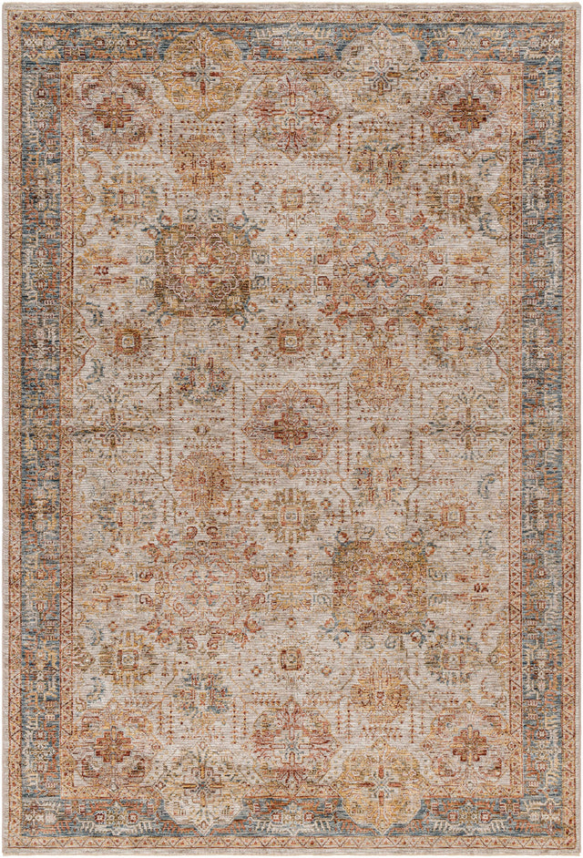 Ange Tan & Blue Rich Textured Traditional Rug - Ornate Home