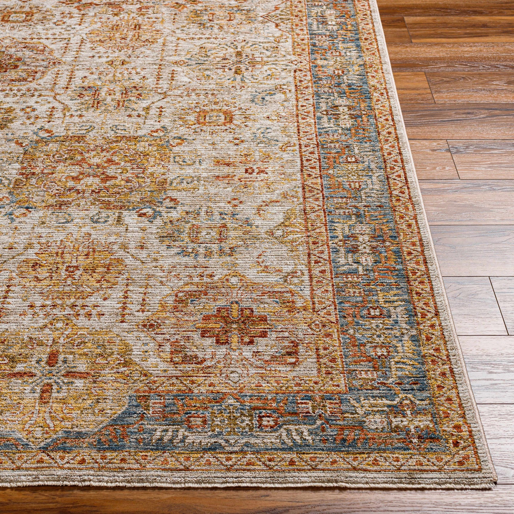 Ange Tan & Blue Rich Textured Traditional Rug - Ornate Home