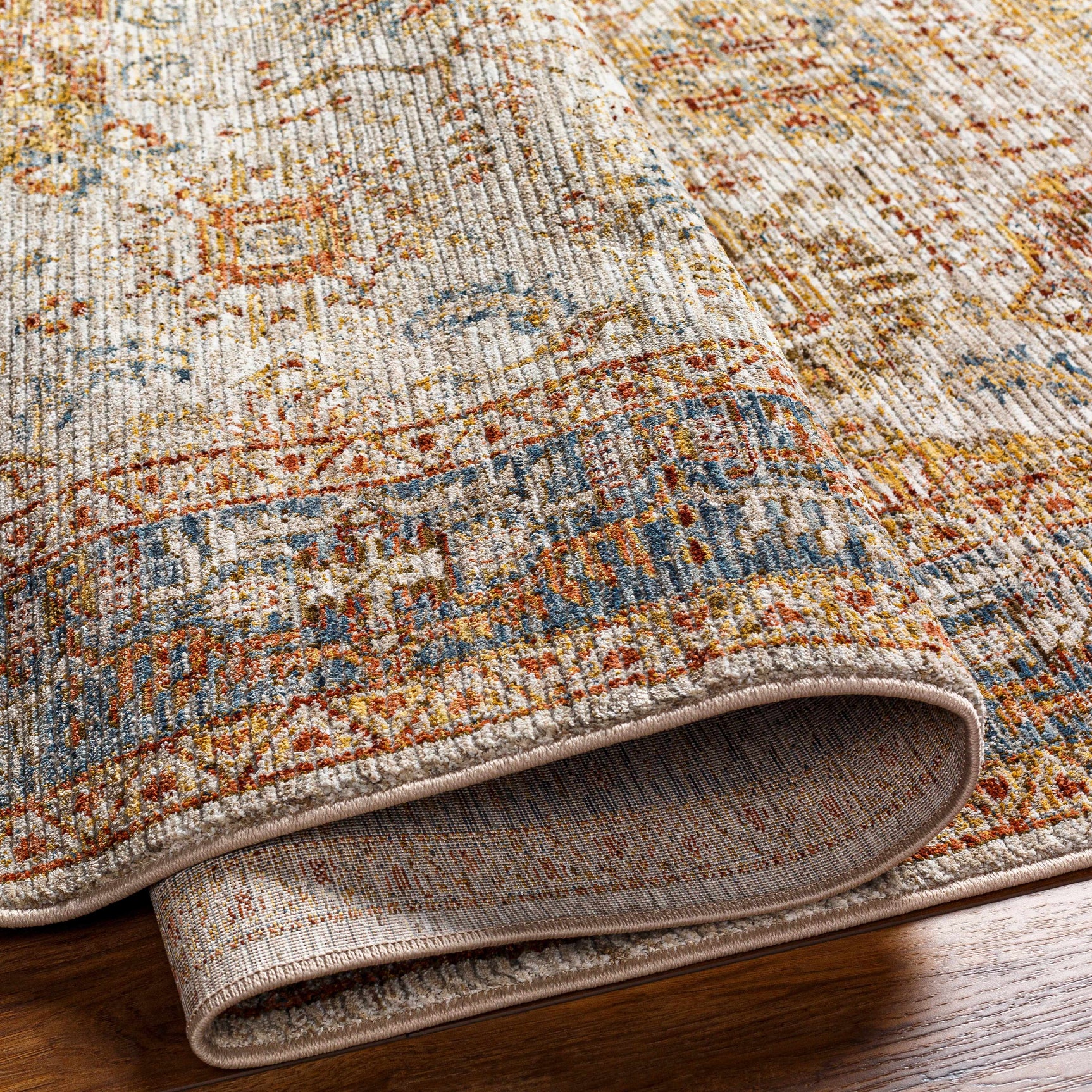 Ange Tan & Blue Rich Textured Traditional Rug - Ornate Home