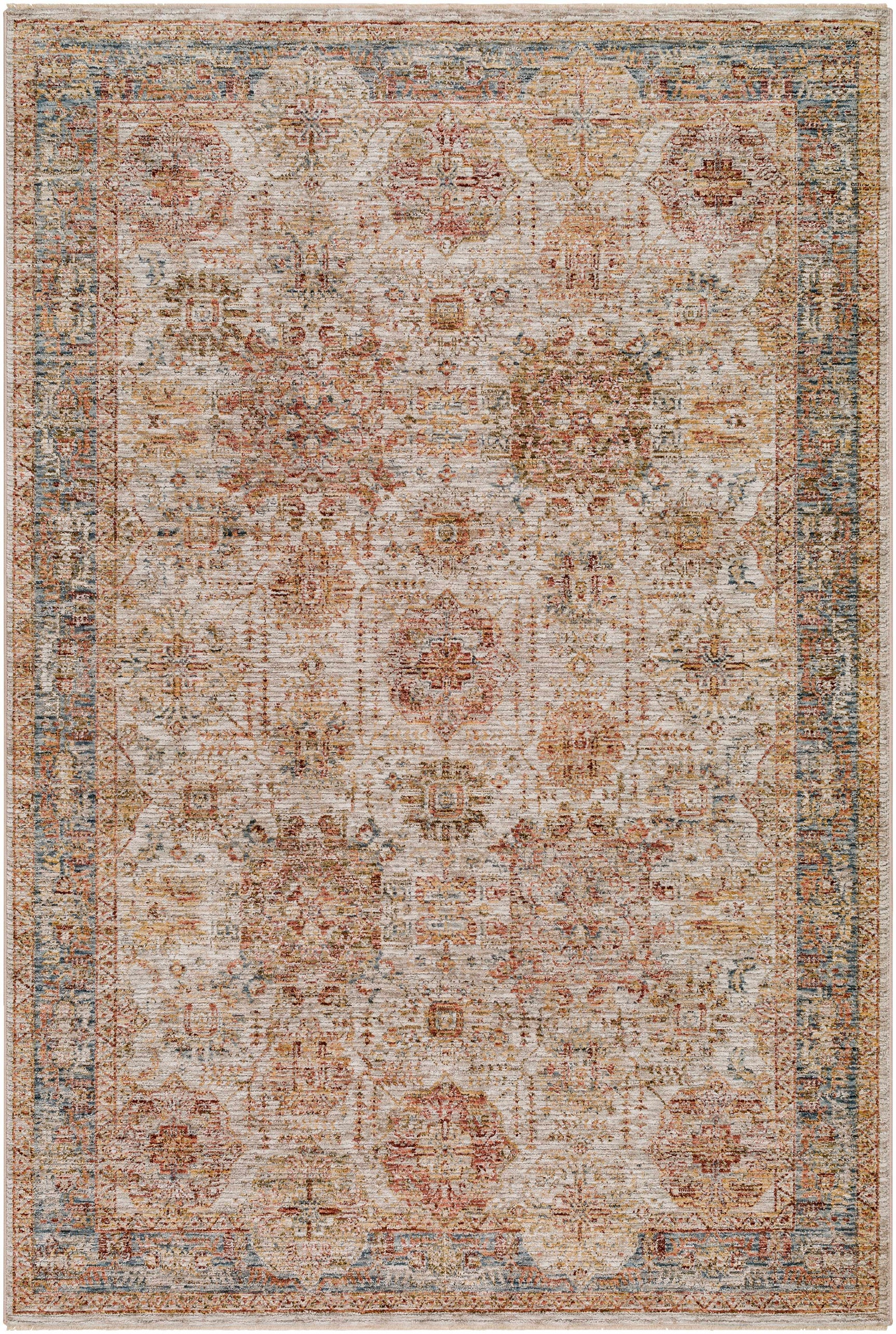 Ange Tan & Blue Rich Textured Traditional Rug - Ornate Home