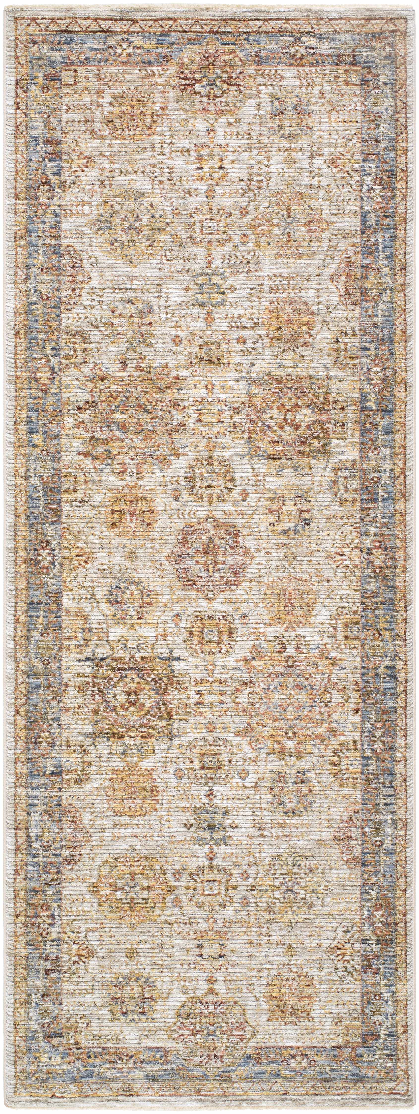 Ange Tan & Blue Rich Textured Traditional Rug - Ornate Home