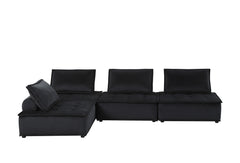 Anna Black 120"W Velvet 4-Piece Modular Sofa - Ornate Home