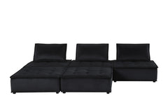 Anna Black 120"W Velvet Sectional Sofa with Ottoman - Ornate Home
