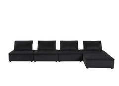 Anna Black 120"W Velvet Sectional Sofa with Ottoman - Ornate Home