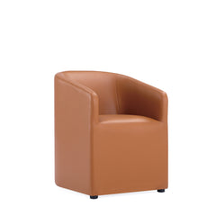 Anna Round Faux Leather Dining Armchair in Saddle - Ornate Home