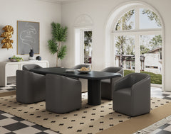 Anna Round Faux Leather Dining Chair in Pewter (set of 2) - Ornate Home