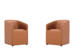 Anna Round Faux Leather Dining Chair in Saddle (set of 2) - Ornate Home