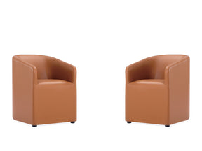 Anna Round Faux Leather Dining Chair in Saddle (set of 2) - Ornate Home