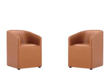 Anna Round Faux Leather Dining Chair in Saddle (set of 2) - Ornate Home