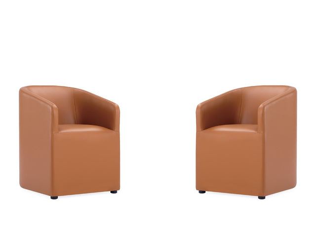 Anna Round Faux Leather Dining Chair in Saddle (set of 2) - Ornate Home