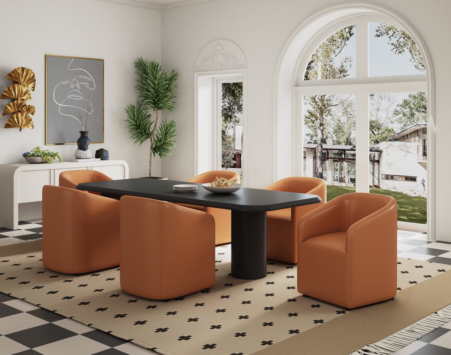 Anna Round Faux Leather Dining Chair in Saddle (set of 2) - Ornate Home