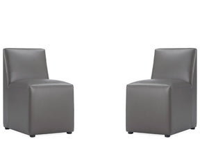Anna Square Faux Leather Armless Dining Chair in Pewter (set of 2) - Ornate Home