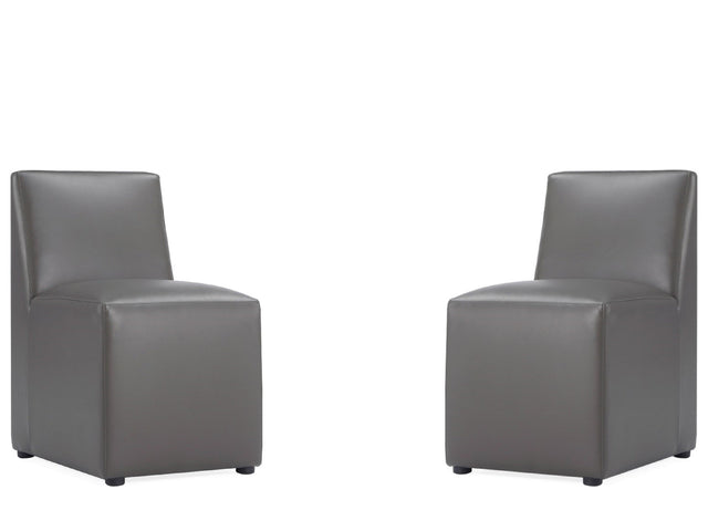 Anna Square Faux Leather Armless Dining Chair in Pewter (set of 2) - Ornate Home