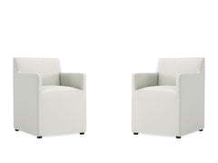 Anna Square Faux Leather Dining Arm Chair in Light Stone Grey (set of 2) - Ornate Home