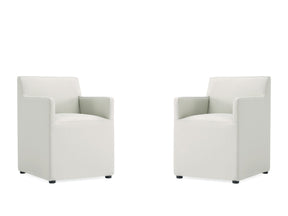 Anna Square Faux Leather Dining Arm Chair in Light Stone Grey (set of 2) - Ornate Home