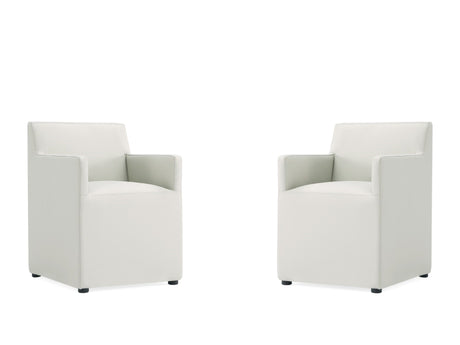 Anna Square Faux Leather Dining Arm Chair in Light Stone Grey (set of 2) - Ornate Home