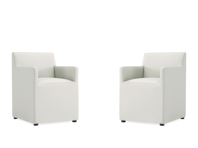 Anna Square Faux Leather Dining Arm Chair in Light Stone Grey (set of 2) - Ornate Home