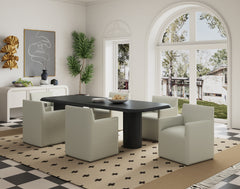 Anna Square Faux Leather Dining Arm Chair in Light Stone Grey (set of 2) - Ornate Home