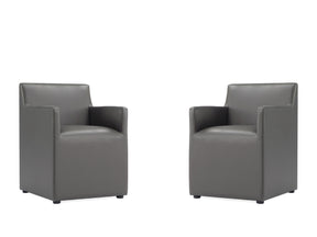 Anna Square Faux Leather Dining Arm Chair in Pewter (set of 2) - Ornate Home