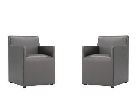 Anna Square Faux Leather Dining Arm Chair in Pewter (set of 2) - Ornate Home