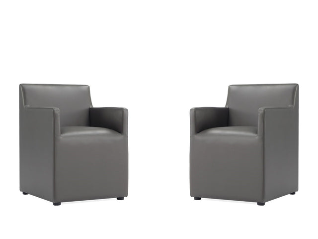 Anna Square Faux Leather Dining Arm Chair in Pewter (set of 2) - Ornate Home