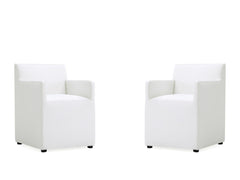 Anna Square Faux Leather Dining Armchair in Cream (set of 2) - Ornate Home