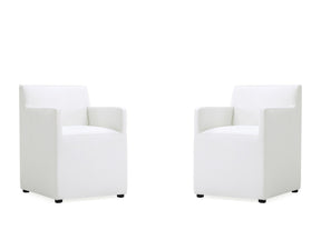 Anna Square Faux Leather Dining Armchair in Cream (set of 2) - Ornate Home