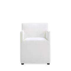 Anna Square Faux Leather Dining Armchair in Cream (set of 2) - Ornate Home