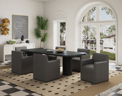 Anna Square Faux Leather Dining Armchair in Pewter - Ornate Home