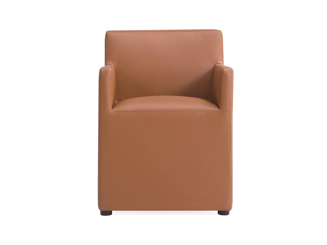 Anna Square Faux Leather Dining Armchair in Saddle - Ornate Home