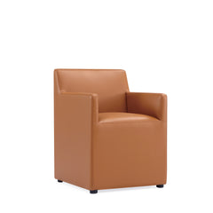 Anna Square Faux Leather Dining Armchair in Saddle - Ornate Home