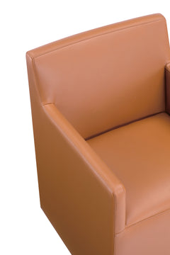Anna Square Faux Leather Dining Armchair in Saddle - Ornate Home