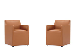 Anna Square Faux Leather Dining Armchair in Saddle (set of 2) - Ornate Home