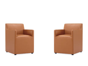 Anna Square Faux Leather Dining Armchair in Saddle (set of 2) - Ornate Home