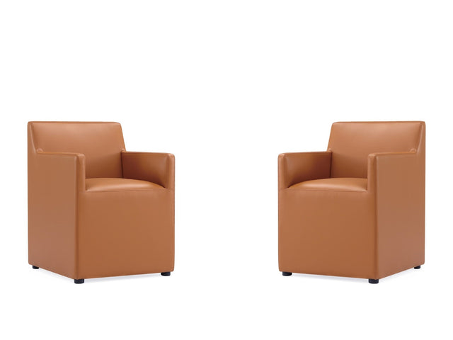 Anna Square Faux Leather Dining Armchair in Saddle (set of 2) - Ornate Home