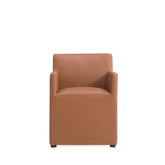 Anna Square Faux Leather Dining Armchair in Saddle (set of 2) - Ornate Home
