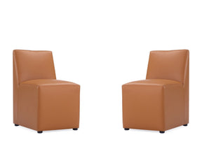 Anna Square Faux Leather Dining Chair in Saddle (set of 2) - Ornate Home
