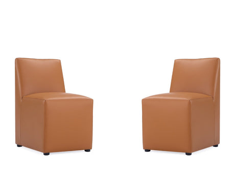 Anna Square Faux Leather Dining Chair in Saddle (set of 2) - Ornate Home