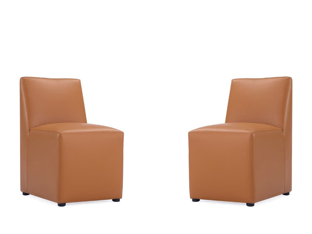 Anna Square Faux Leather Dining Chair in Saddle (set of 2) - Ornate Home