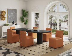 Anna Square Faux Leather Dining Chair in Saddle (set of 2) - Ornate Home