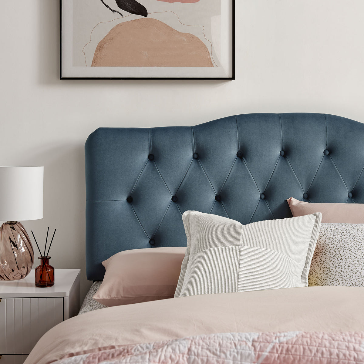 Annabel Cadet Blue Stain-Resistant Performance Velvet Queen Headboard - Ornate Home