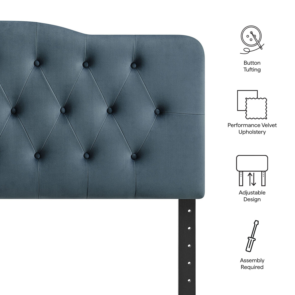 Annabel Cadet Blue Stain-Resistant Performance Velvet Queen Headboard - Ornate Home