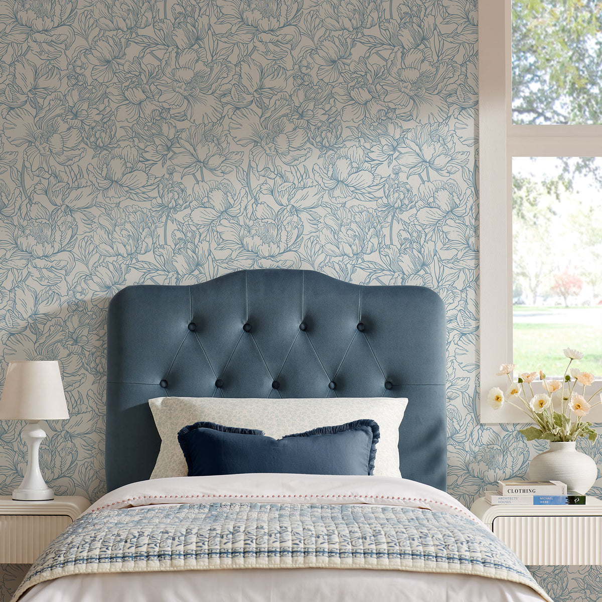 Annabel Cadet Blue Stain-Resistant Performance Velvet Twin Headboard - Ornate Home