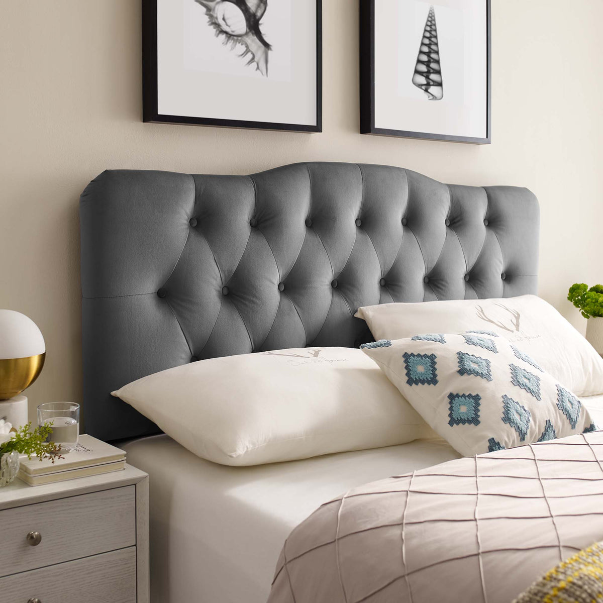 Annabel Gray Diamond Tufted Performance Velvet King Headboard - Ornate Home