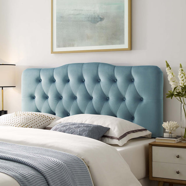 Annabel Light Blue Diamond Tufted Performance Velvet King Headboard - Ornate Home